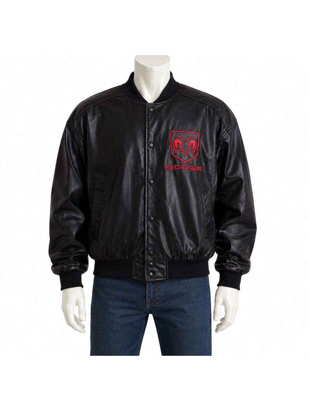 Dodge Faux Leather Bomber Jacket Black Red Logo Men’s M NWT